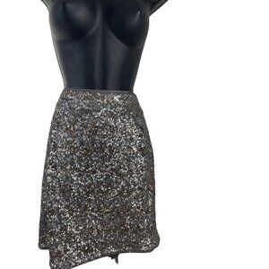 Cache sequined womens short skirt new size 8 pewter